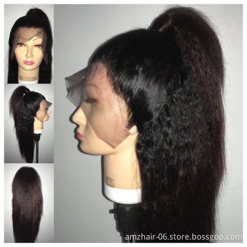 Kinky Straight Human Hair Lace Frontal Wig Wholesale Brazilian Virgin Hair Vendor HD Full Lace Closure Front Wigs Pre Plucked